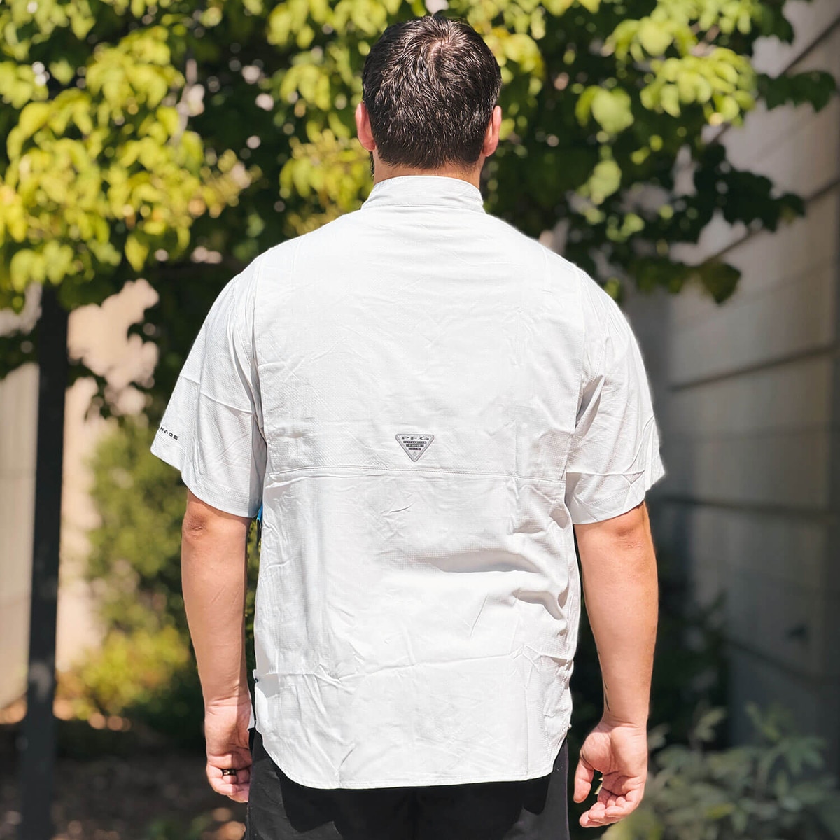 Back of Columbia Walking Cy Gray Camp Short Sleeve T-Shirt